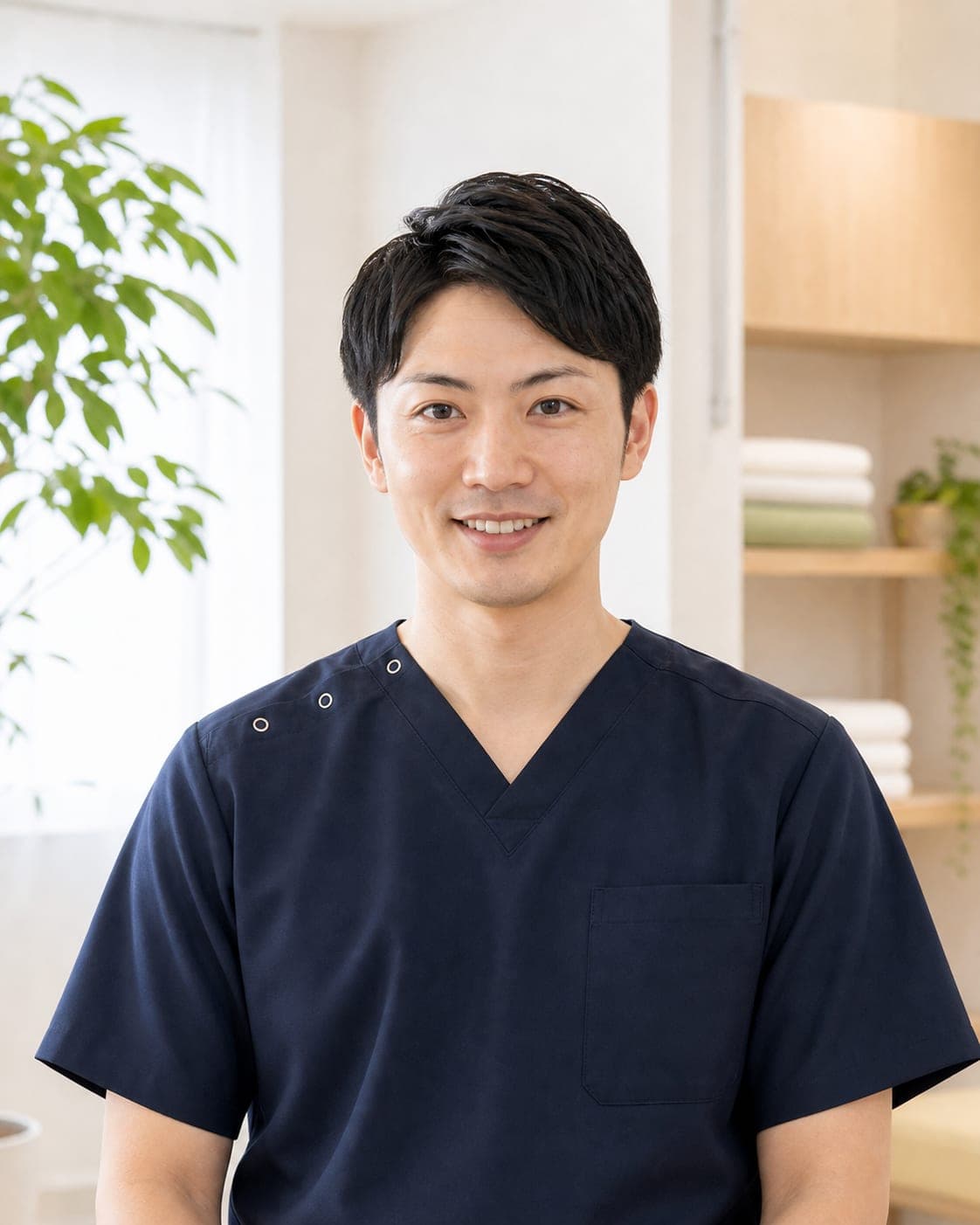 正面を見てやさしく微笑むはれるや整体院の院長